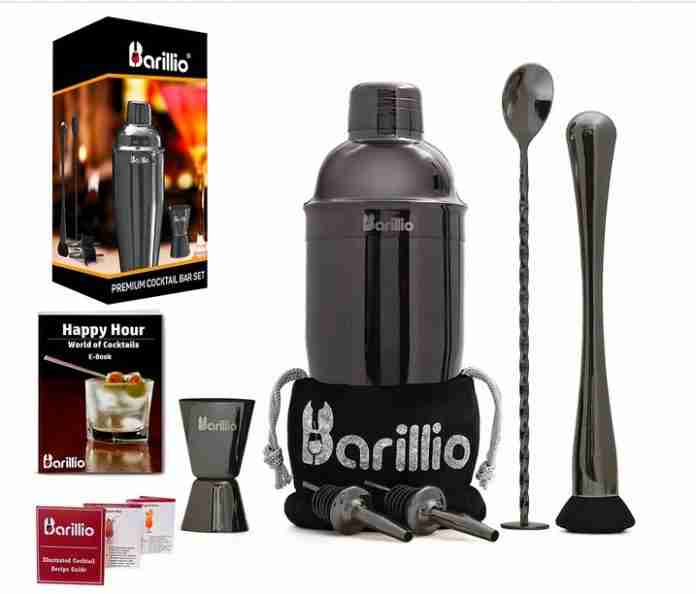 Black Cocktail Shaker Set Bartender Kit by BARILLIO