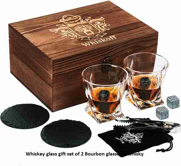 Whiskey glass gift set of 2 Bourbon glasses & whisky