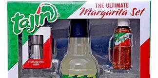 Ten Acre Gifts Tajin Margarita Mix Gift Set, Margarita Kit with Cocktail Mixer, Tajín Clasico Seasoning, 2 Mason Jars, and Stainless Steel Jigger