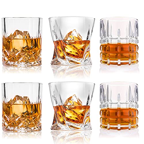 Whiskey Glasses-Premium 10, 11 OZ Scotch Glasses Set of 6 /Old Fashioned Whiskey Glasses/Style Glassware for Bourbon/Rum glasses/Bar Tumbler Whiskey Glasses(Mixed)