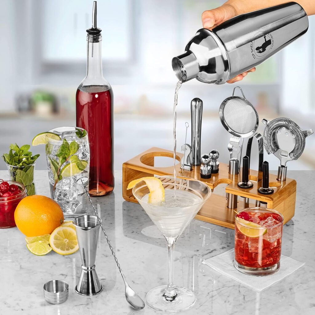 Bartender Tool Set has to Craft Perfect Drinks - Designed for Lasting use and Durability Feel Like a Professional Mixologist - Includes Items Such as a Shaker Jigger and Strainer