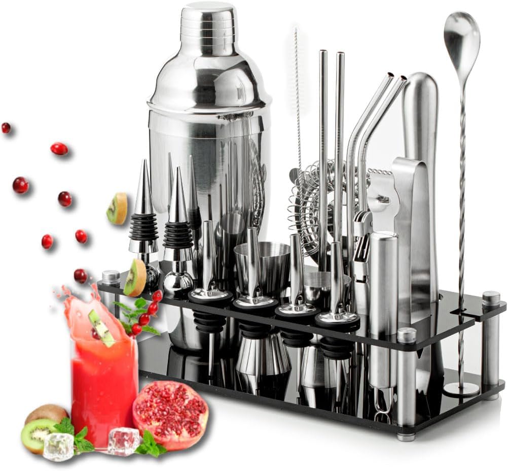 Mixology Bartender Kit, 21-Piece Cocktail Shaker Set Stainless Steel Drink Shaker Bar Set with Acrylic Stand, Perfect Cocktail Set for Drink Mixing, Home, Bar and Parties