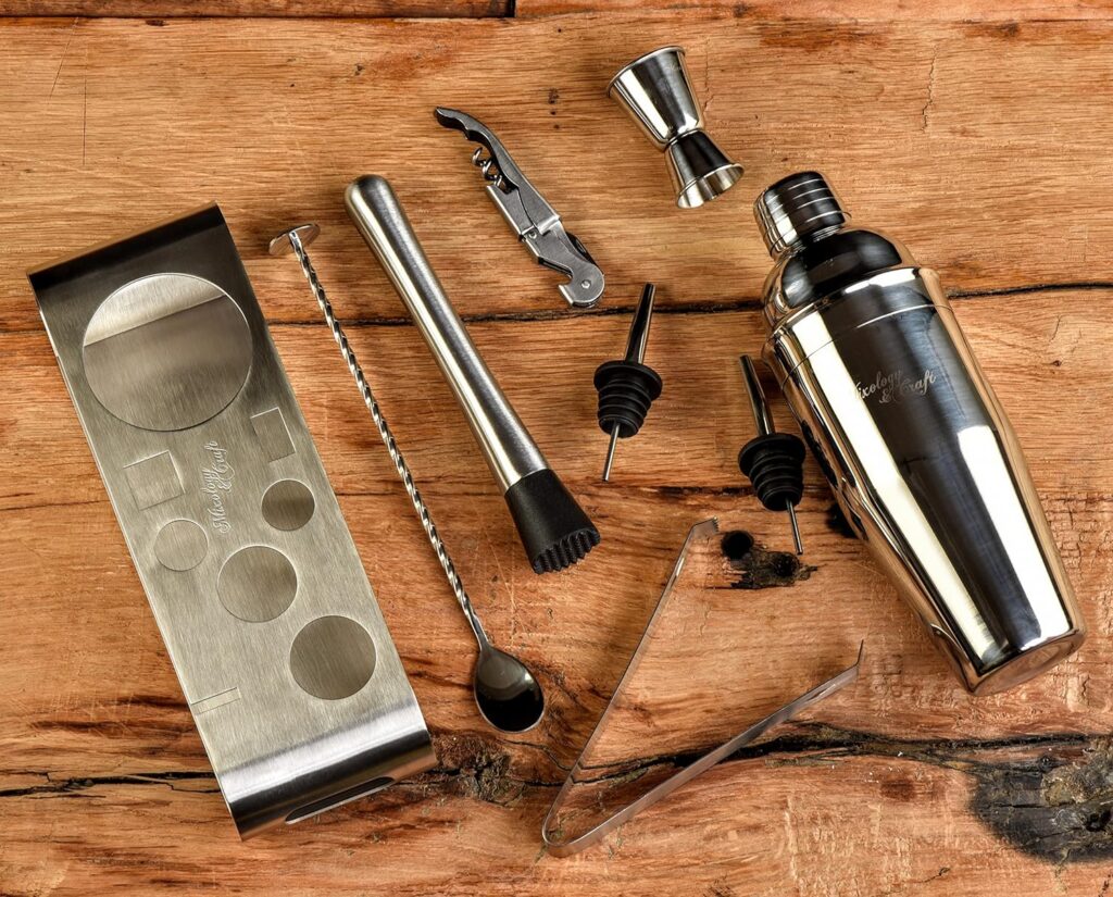 Mixology Bartender Kit: 9-Piece Bar Set Cocktail Shaker Set with Elegant Metal Stand