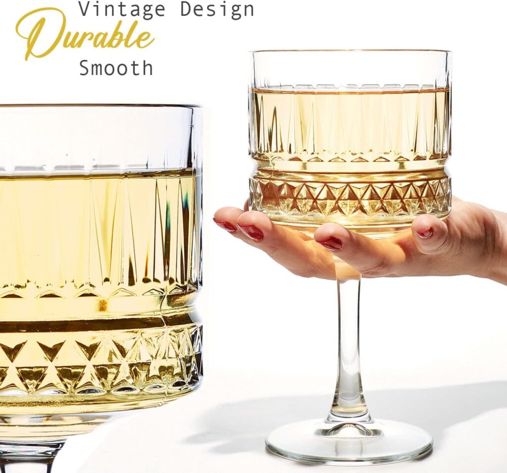 the mask el turko Vintage Coupe Glasses Set of 4, Champagne, Cocktail, Martini, Wine Glasses, Long Stem Glassware, (8.8oz/260ml) (4 Pcs)