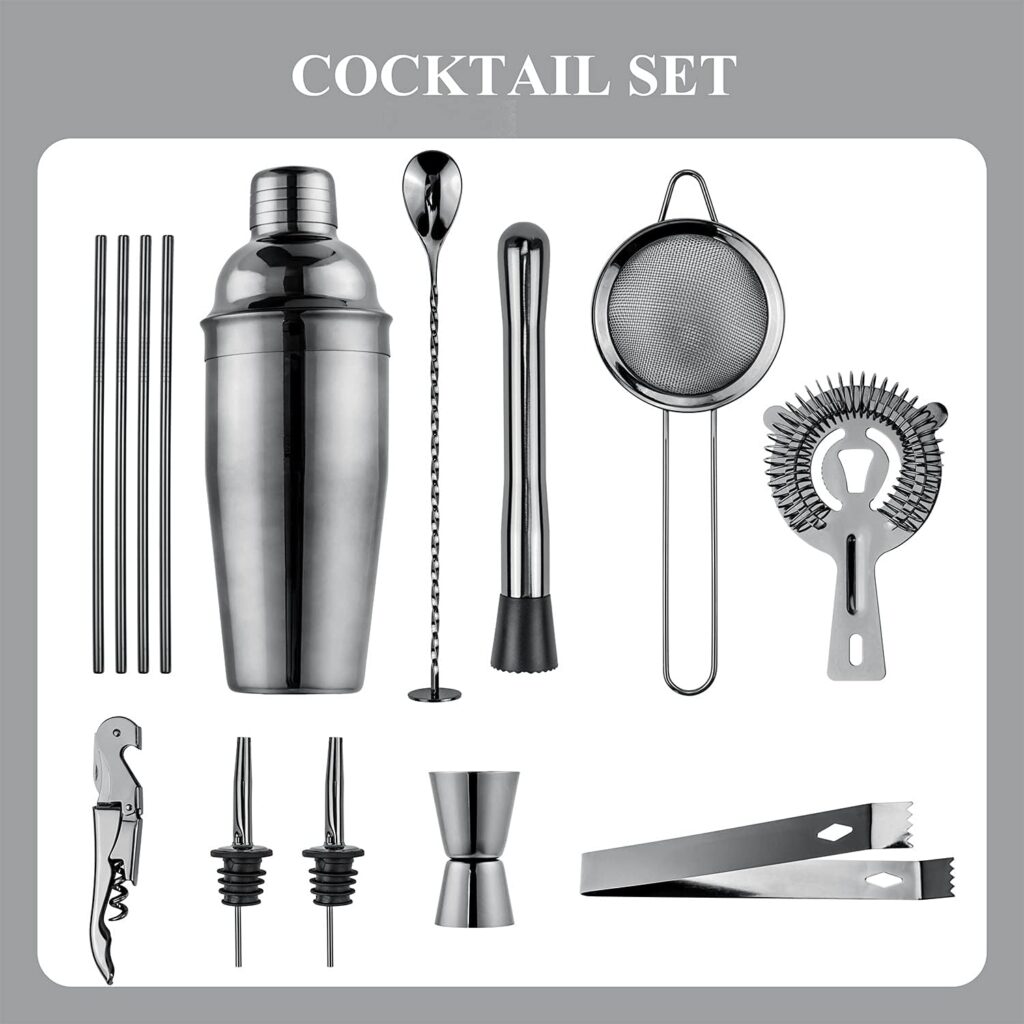 VG Cocktail Shaker Set with Acrylic Stand | 15 Pieces Mixology Bartender Kit | Bar Tools Set with All Bar Accessories for Dink Mixing, Beginers Home Bartending