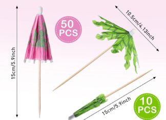 160 pieces cocktail picks 47 inch fruit sticks bamboo toothpicks green tropical coconut palm summer day paper umbrellas 1 2