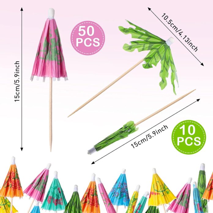 160 pieces cocktail picks 47 inch fruit sticks bamboo toothpicks green tropical coconut palm summer day paper umbrellas 1 2