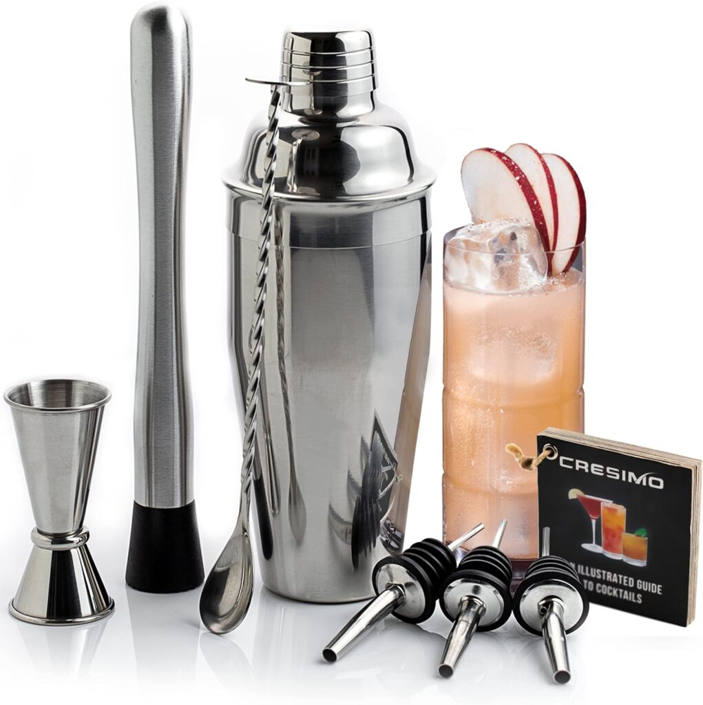 24oz Cocktail Shaker Set with Bar Accessories for Home Bar Shaker Set - Martini Shaker, Jigger, Drink Shaker Mixer Spoon - Alcohol Shaker Bartender Gift - Bartending Kit Essential for Home - Cresimo