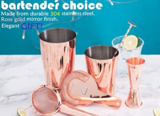 boston cocktail shaker set bartender kit rose gold bar set 9 pcs barware gift set 18oz 28oz shaker tins cocktail straine 2