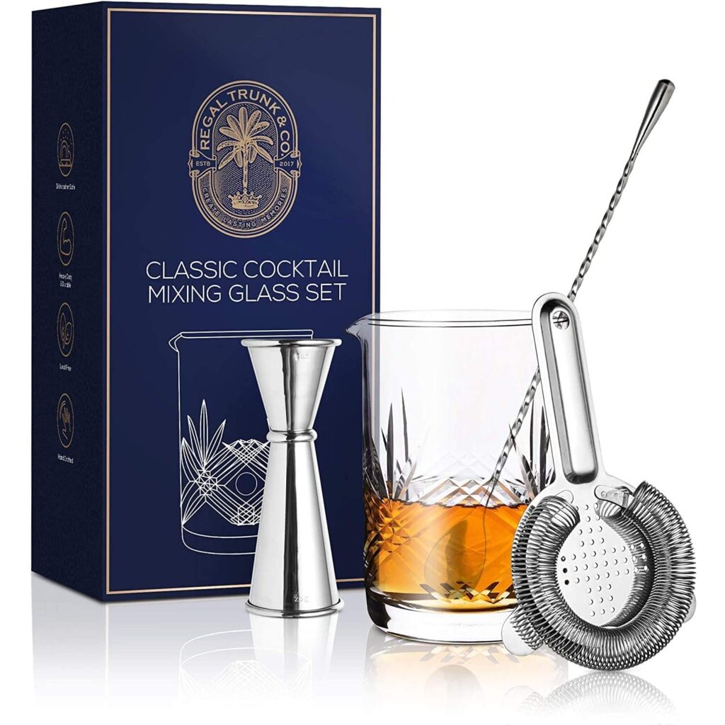 Cocktail Mixing Glass Set, Old Fashioned Kit : Stainless Steel Bar Spoon  Hawthorne Strainer  Japanese Jigger  Glass Polishing Cloth, Crystal Mixer Glass Yarai, Valentines