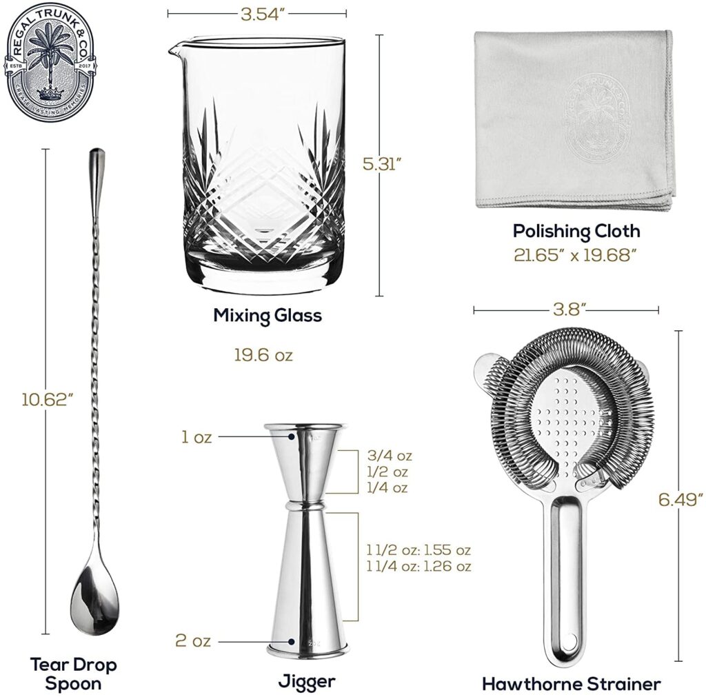 Cocktail Mixing Glass Set, Old Fashioned Kit : Stainless Steel Bar Spoon  Hawthorne Strainer  Japanese Jigger  Glass Polishing Cloth, Crystal Mixer Glass Yarai, Valentines