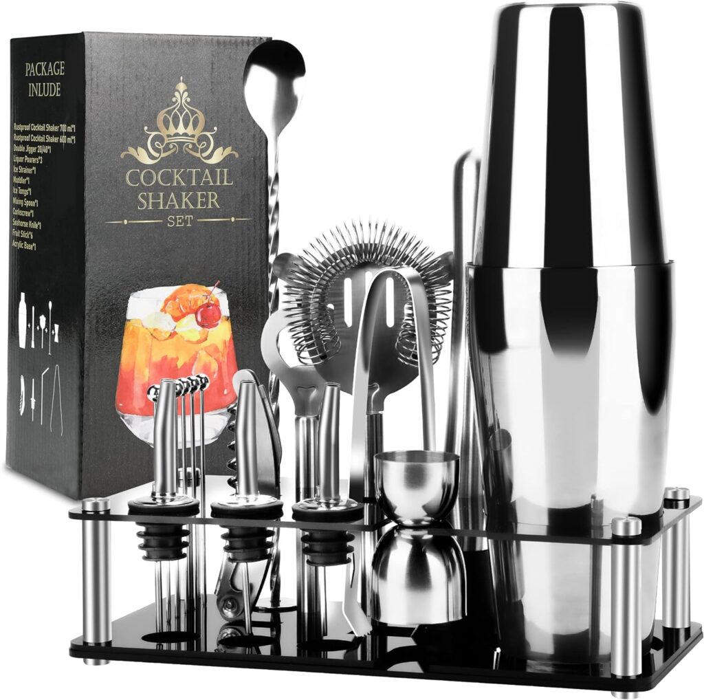 Cocktail Shaker Set 20 PCS 𝗡𝗲𝘄 Bar Set Cocktail Shaker Set Bartender Kit Cocktail Set Bar Tools Bartender Tool Kit with Shaker Set Bartender Kit, Elegant Gift for Hallowe/Christmas/Birthday etc