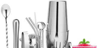 cocktail shaker set 23 piece boston stainless steel bartender kit with acrylic stand cocktail recipes booklet profession