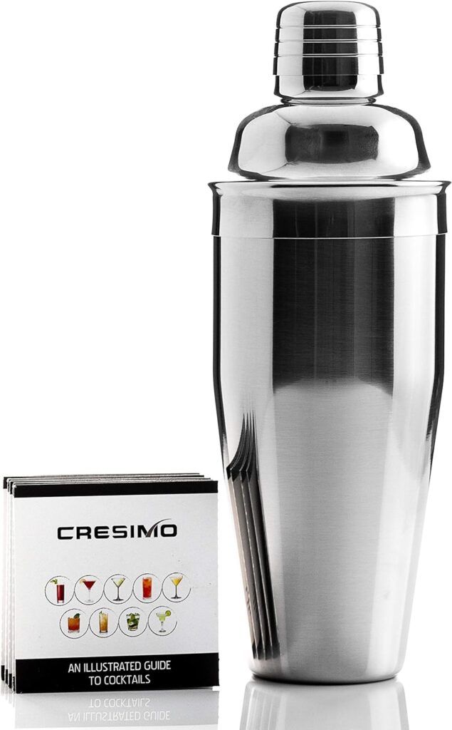 Cresimo 24 Ounce Cocktail Shaker Set Bartender Kit - Martini Shaker with Drink Recipes Booklet - Professional Stainless Steel Cocktail Mixer - Bar Shaker with Built-in Drink Shaker Strainer (1 pc Set)