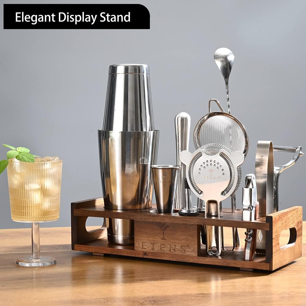 Etens Mixology Bartender Kit Bar Tool Set | Cocktail Making Kit Boston Shaker Set with Stand | Mixed Drink Mixing Professional Martini Shaking Tins Bartending | Home Barware Accessories Equipment