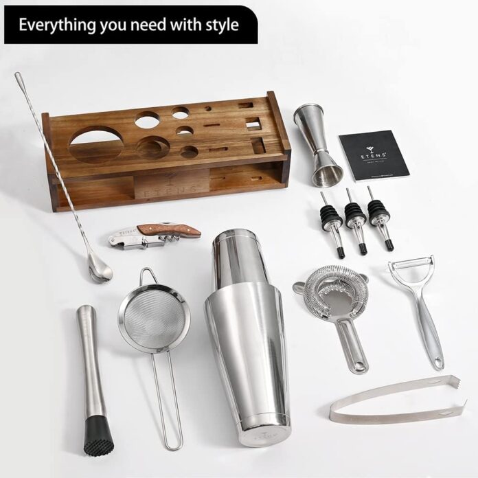 etens mixology bartender kit bar tool set cocktail making kit boston shaker set with stand mixed drink mixing profession 3