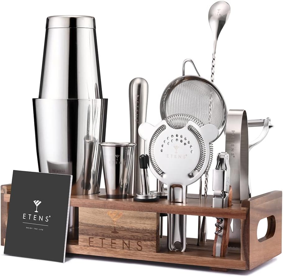 Etens Mixology Bartender Kit Bar Tool Set | Cocktail Making Kit Boston Shaker Set with Stand | Mixed Drink Mixing Professional Martini Shaking Tins Bartending | Home Barware Accessories Equipment