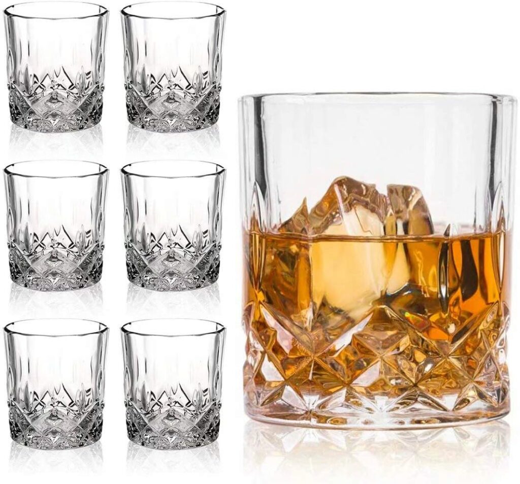 Farielyn-X Old Fashioned Whiskey Glasses (Set of 6), 11 Oz Unique Bourbon Glass, Ultra-Clarity Double Old Fashioned Liquor Vodka Bourbon Cocktail Scotch Tumbler Bar Glasses Set