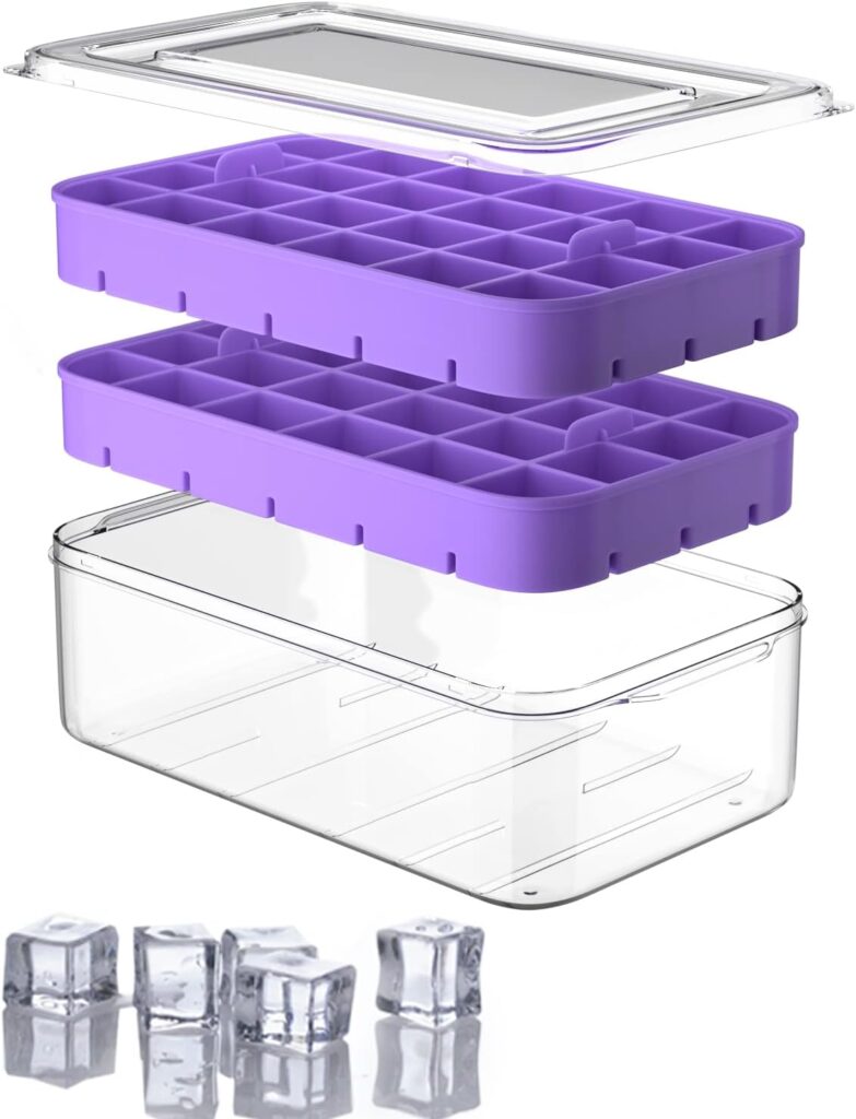 Ice Cube Tray with Lid and Bin, ROTTAY Ice Trays for Freezer, Easy-release 48 Small Nugget Silicone Ice maker with Ice Bucket, Ice Cube Storage Container Set for Chilled Drink, Cocktail,Gray…