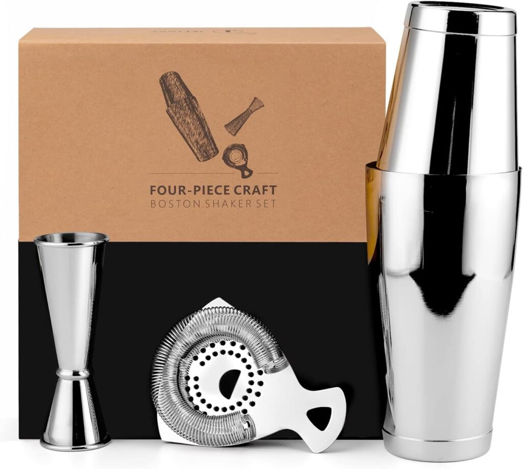 Jettory Cocktail Shaker Set - 4-Piece Mixology Bartender Kit with 18/28 oz Boston Shaker, Cocktail Strainer, and Jigger, in a Stylish Gift Box - Ideal for Home Bar or Professional Use