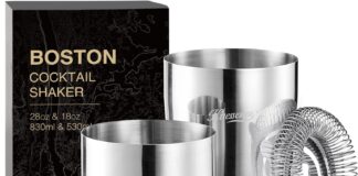 kitessensu boston cocktail shaker set 4 piece boston shaker tins bartender kit with 18oz 28oz mixed drink shaker hawthor