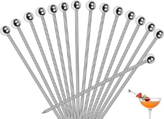 pecula 30 pcs cocktail picks appetizer skewers stainless steel cocktail skewers cleanable and reusable toothpicks for fo