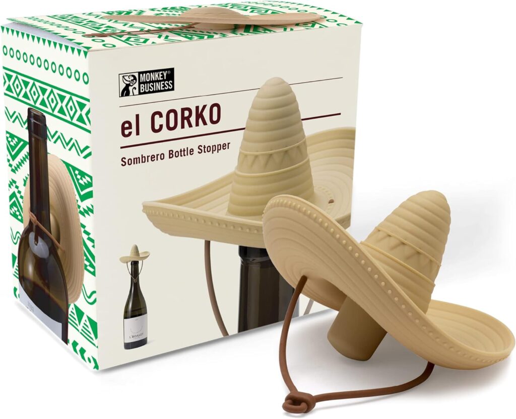 Silicone Wine Stopper/Fun Sombrero Shaped Cap Seals Bottle and Keeps Wine Fresh/Cute Wine Accessories/Fun Kitchen Gadgets/el Corko Bottle Stopper by Monkey Business