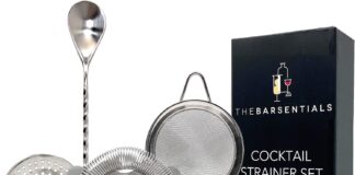 thebarsentials cocktail strainer set stainless steel bar tool with stirring spoon hawthorne strainer julep strainer fine