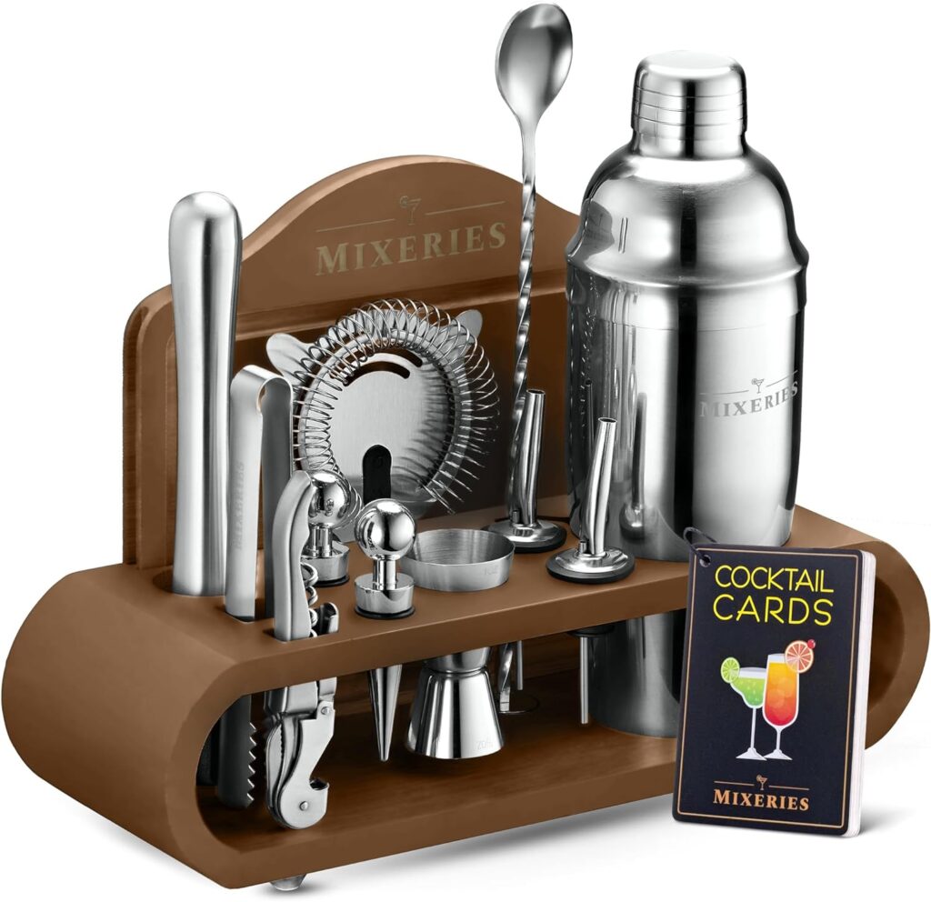 Valentines Day Gifts for Her, Him - Mixology Bartender Kit with Stand - 18 Piece Bar Set Cocktail Shaker Set, Drink Mixer Set for Home Bar with All Bar Accessories - Bar Tool Set, Cocktail Kit (Black)