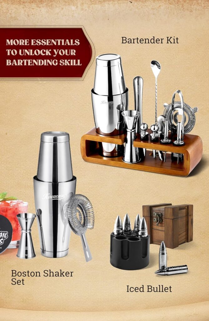 KITESSENSU Mixology Bar Kit with Stand | Complete 11-Piece Cocktail Shaker Set Bar Set for Inspired Drink Mixing Experience | Bartender Accessories for Home Bar Tools Set with Recipes Booklet