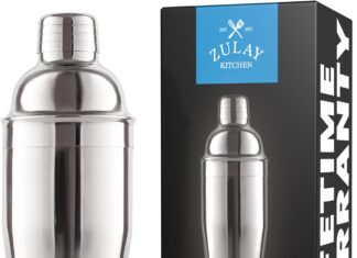 zulay cocktail shaker 24oz 188 stainless steel martini shaker with built in strainer professional grade drink shaker and