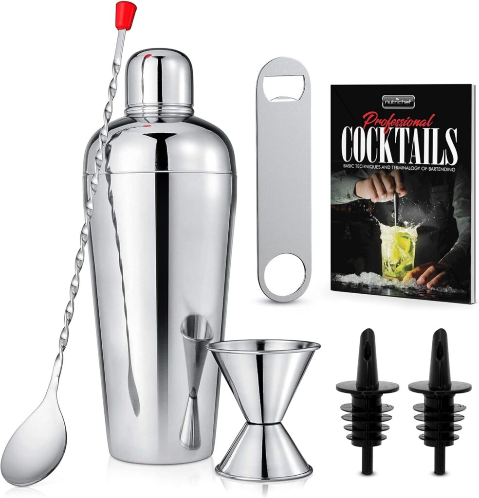 NutriChef 3 Piece Bartender Set | Professional Margarita Mixer  Cocktail Shaker Set includes Cocktail Shaker, Jigger  Bar Spoon | Bartender Martini Mixology Barware | Perfect for Homes  Bars