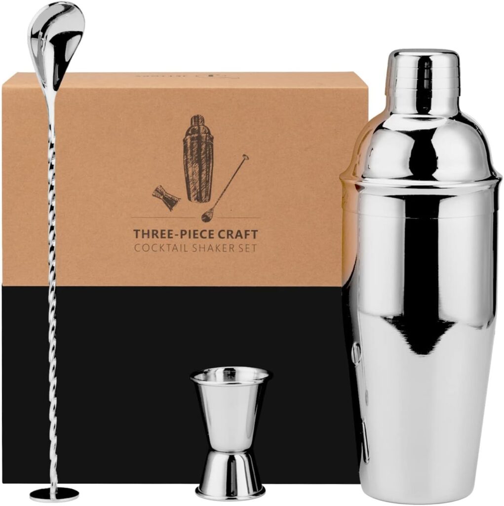 Cocktail Shaker Set - 3-Piece Mixology Bartender Kit with 24 oz Shaker, Mixing Spoon, Jigger  Gift Box - Premium Martini Shaker Set - Perfect Home Bartending Kit for Beginners