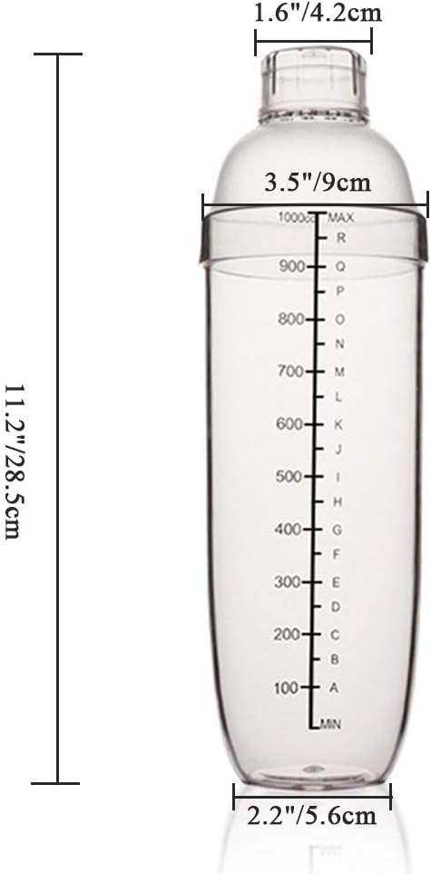 FEOOWV 2 Pcs Plastic Cocktail Shaker,Drink Mixer Hand Shaker Cup with Scales,Bar Tool Transparent (24 oz / 700cc)