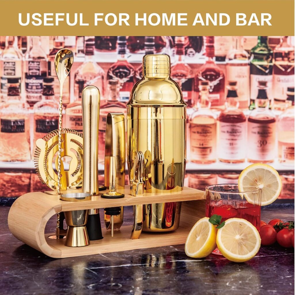 10-Pcs Martini Cocktail Shaker Set Gold,Martini Set Stainless Steel Shakers Bartending kit 25oz Bar Kits Bar Tool Sets for Professional Bartender and Home