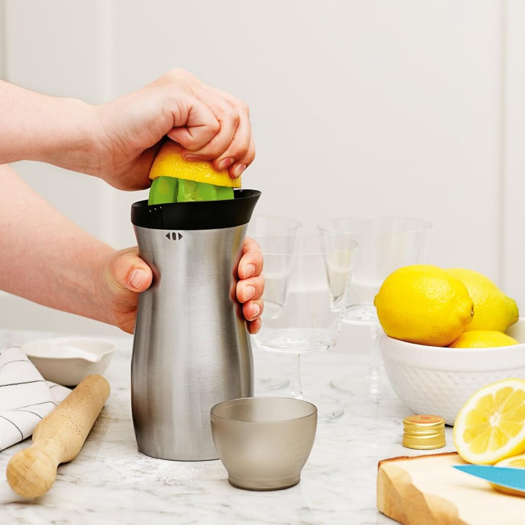 Tovolo Cocktail Shaker Stainless Steel (24 oz.) - Built-In Citrus Reamer, Strainer,  Jigger / Gadget for Bar Cart, Bartending, Home Bar, Mixology, Kitchen,  Gifting