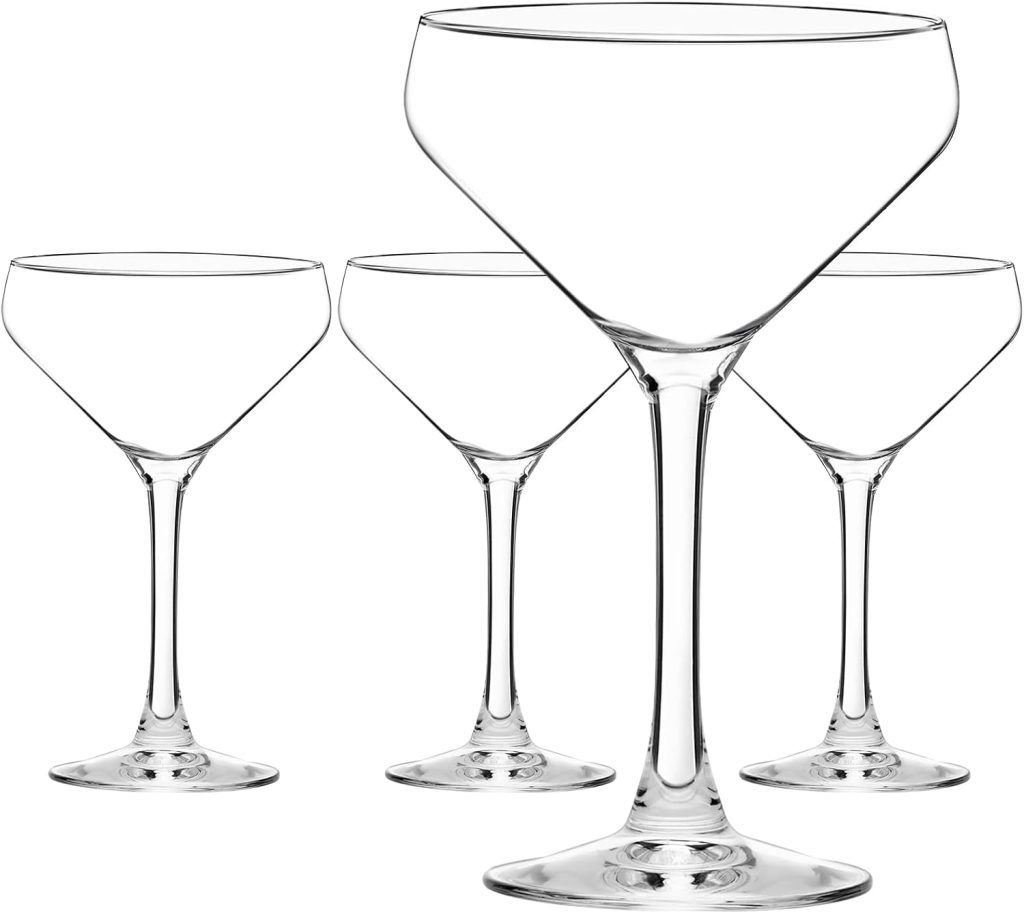 Chouggo Coupe Cocktail Glasses Set of 4, Hand Blown Premium Crystal Martini Glasses for Bar, Martini, Cosmopolitan, Manhattan, Gimlet, Pisco Sour - 12Oz, Clear