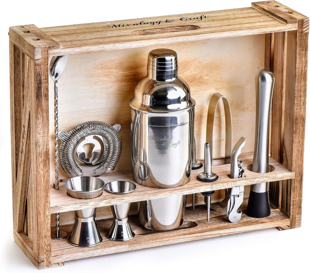 Mixology  Craft 11-Piece Bartender Kit with Wood Stand - Silver