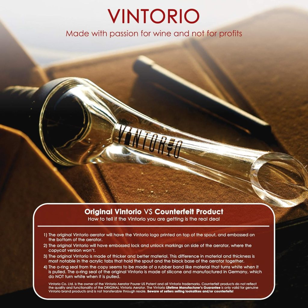 Vintorio Wine Aerator Pourer - Premium Aerating Pourer and Decanter Spout (Black)